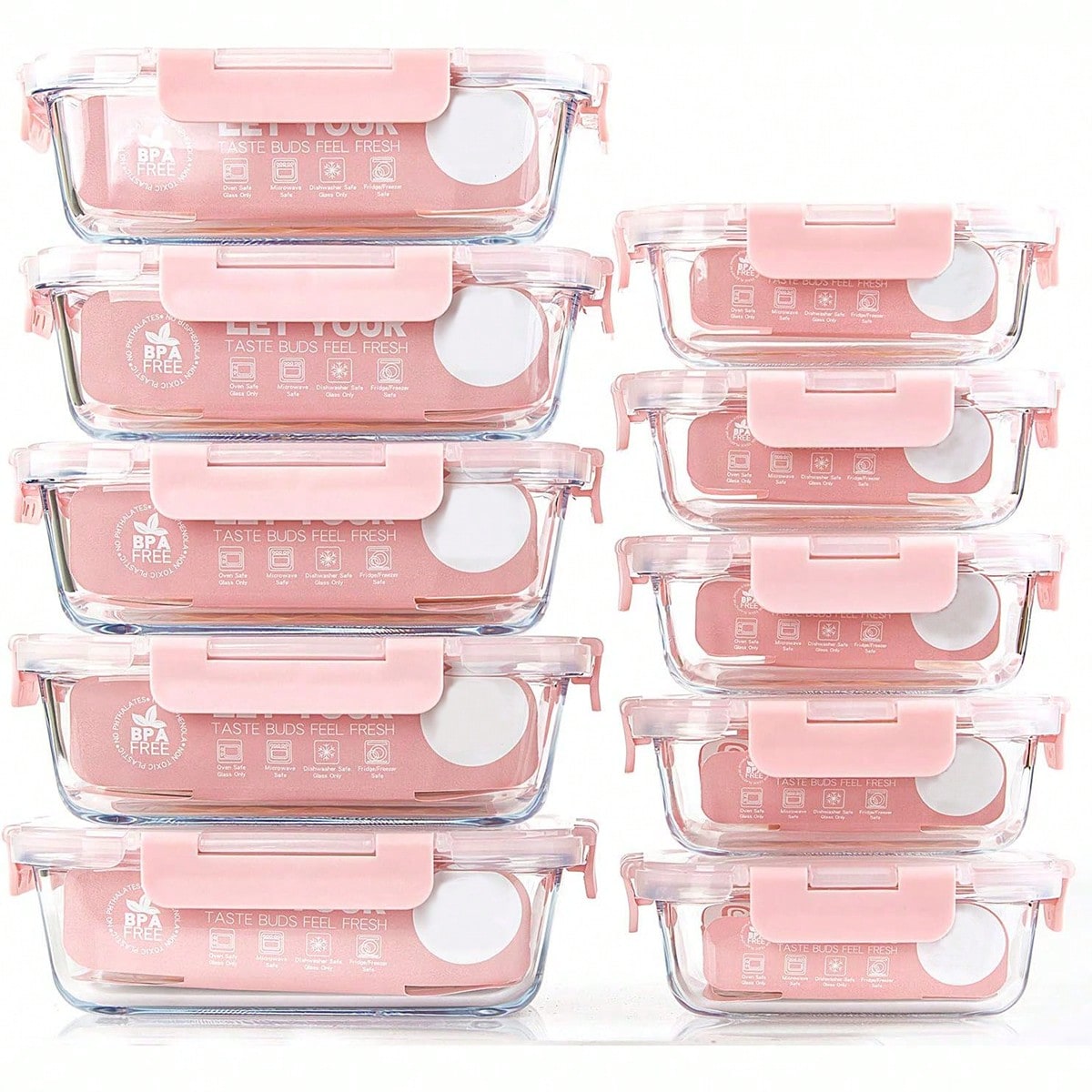 Meal Preparation - 10'lu Paket Cam Yemek Hazırlık Kapları,