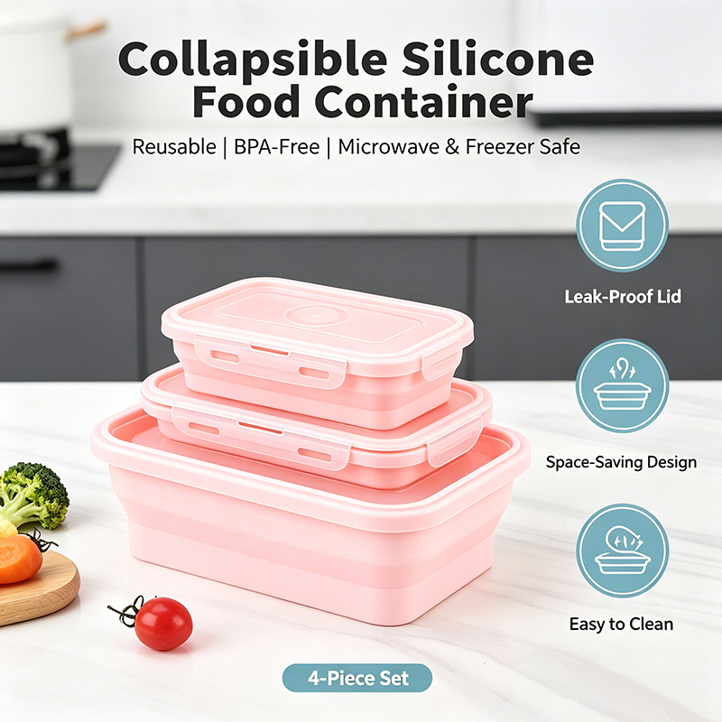 Meal Prep No Microwave - 4 adet katlanabilir silikon öğle yemeği